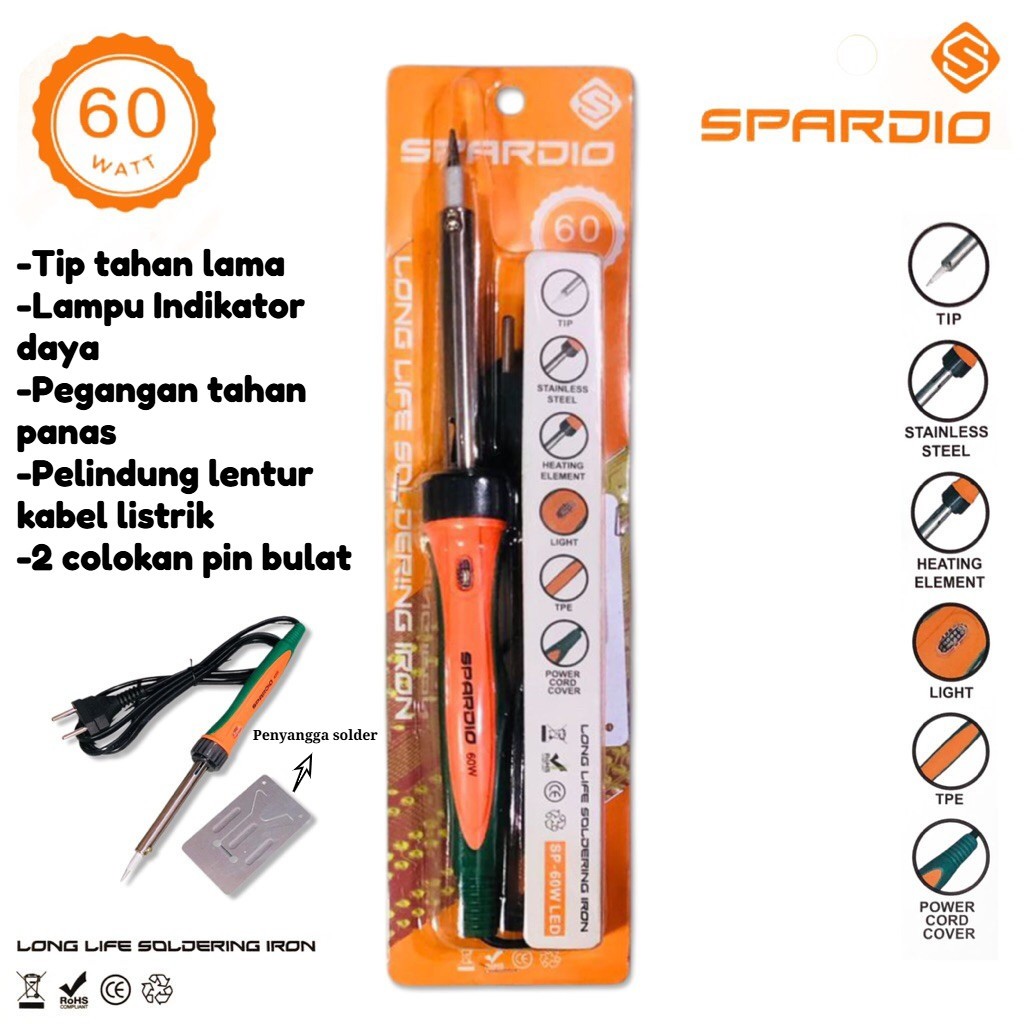 Solder Spardio 60watt / Solder Plastik 60Watt Spardio Bagus Panas Ujung Kristal - Cepat Panas & Taha