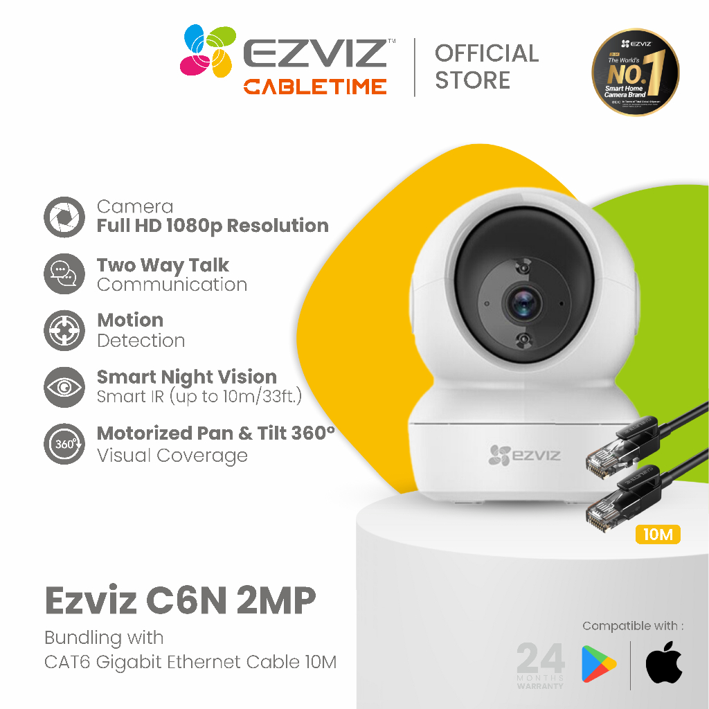 Ezviz C6N 2MP CCTV Indoor Wifi Bundling Cabletime CN60 Lan Cable Cat 6 UTP