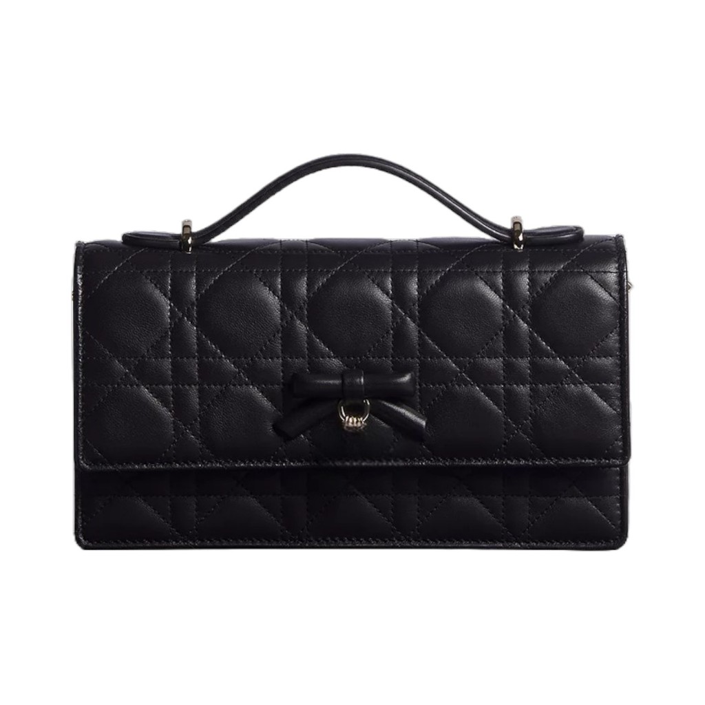 Damen Herren Hand Bag Clutch Bow Tie Lambskin Leather Black OROR