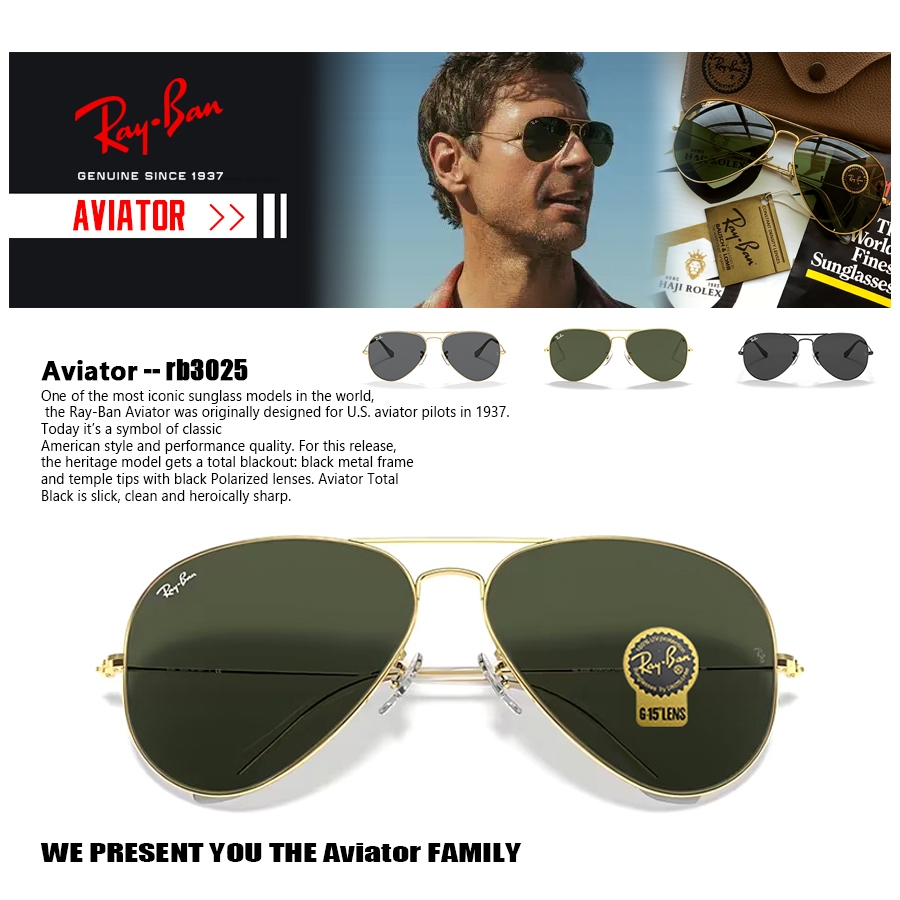 Asli kacamata hitam Ray-Ban RB3025 AVIATOR CLASSIC sunglasses lensa kaca pria dan wanita Original