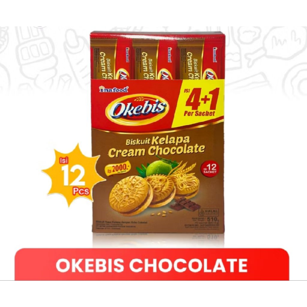 Okebis Biskuit Kelapa Cream Chocolate buatan Inafood isi 12pcs