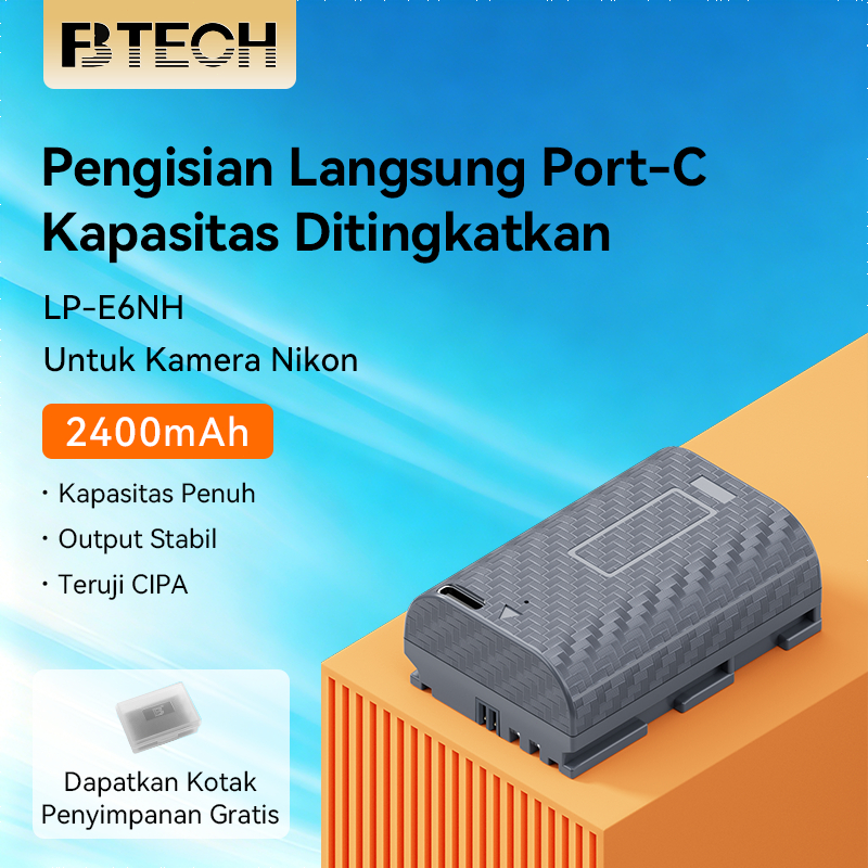 BTECH Battery Canon LP-E6NH 2400mAh Kapasitas Tinggi Port Tipe C Cocok untuk Kamera Canon EOS R5 R6 