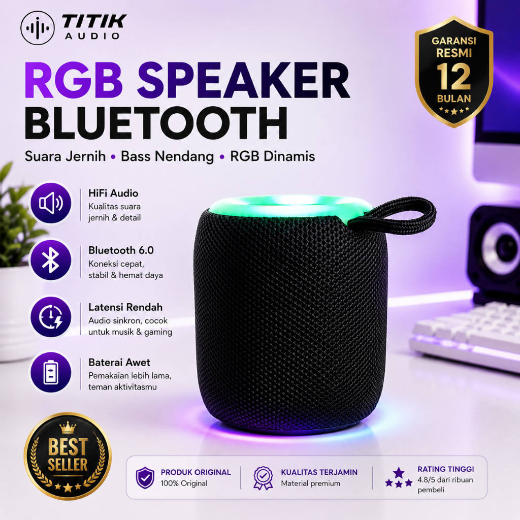 BLUETOOTH SPEAKER TABUNG RGB MUSIK BOX WIRELESS Mp3 Player  Bluetooth Mini Bass Suara Kencang