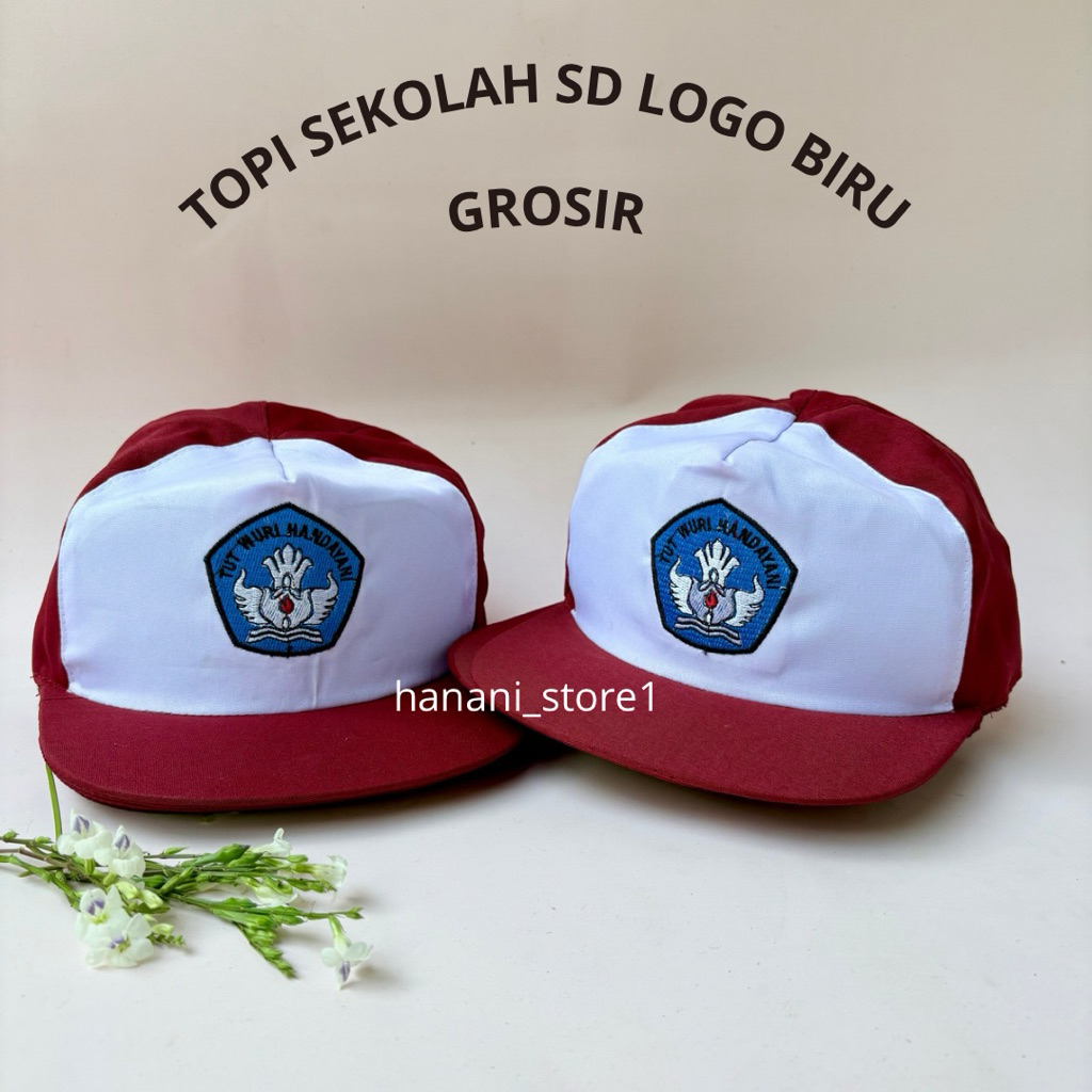 TOPI SD LOGO BIRU GROSIR