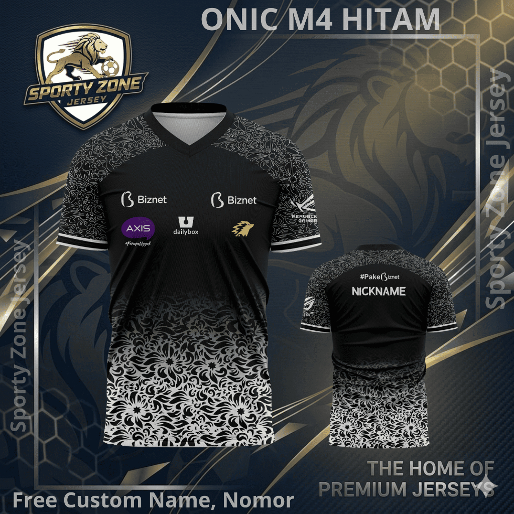 Jersey Gaming Custom Onic M4 Hitam Pendek Free Custom Nama & No Punggung Full Printing