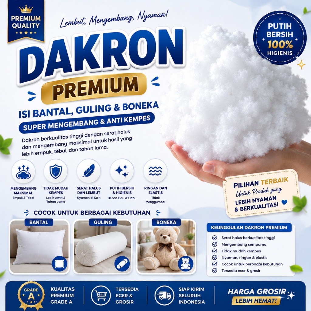 Dakron/dacron/ busa boneka/ busa bantal Eceran 100 Gram Isian Bantal / Guling / Boneka