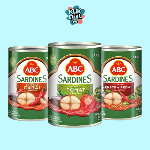 ABC Sardines Saus Tomat 425g - ABC Sardines chili 425g - ABC Sardines extra pedas 425g Sarden Kaleng