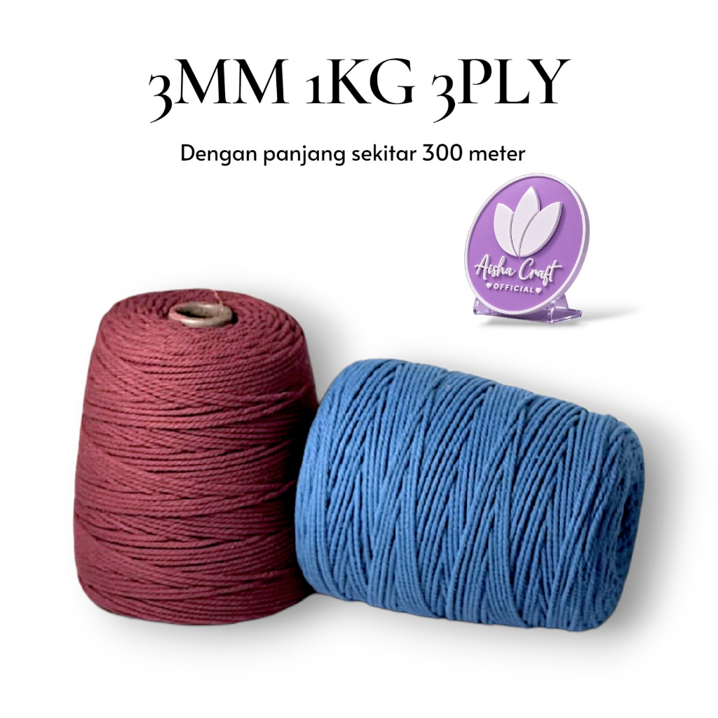 Tali Katun Macrame Warna 3MM 1KG 3PLY Murah Berkualitas
