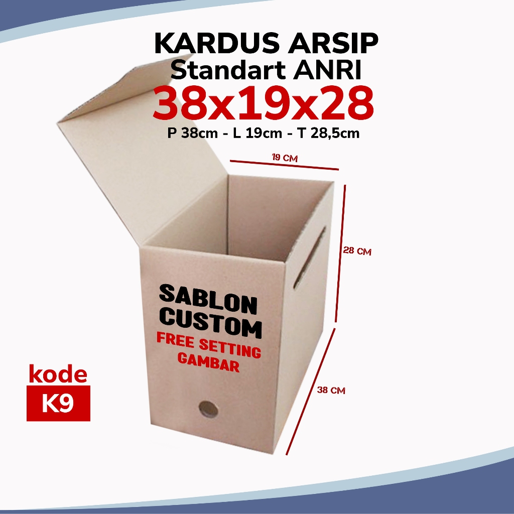 [CUSTOM SABLON] Kardus Box Arsip Uk.38x19x28 cm | k9 | Ukuran Standar Dus Arsip Nasional