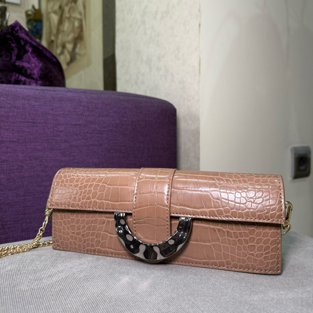 Charles & Keith Brown Bag Snake Skin / Motif Kulit Ular Buaya / Skin Textured / Small Handbag / Clut