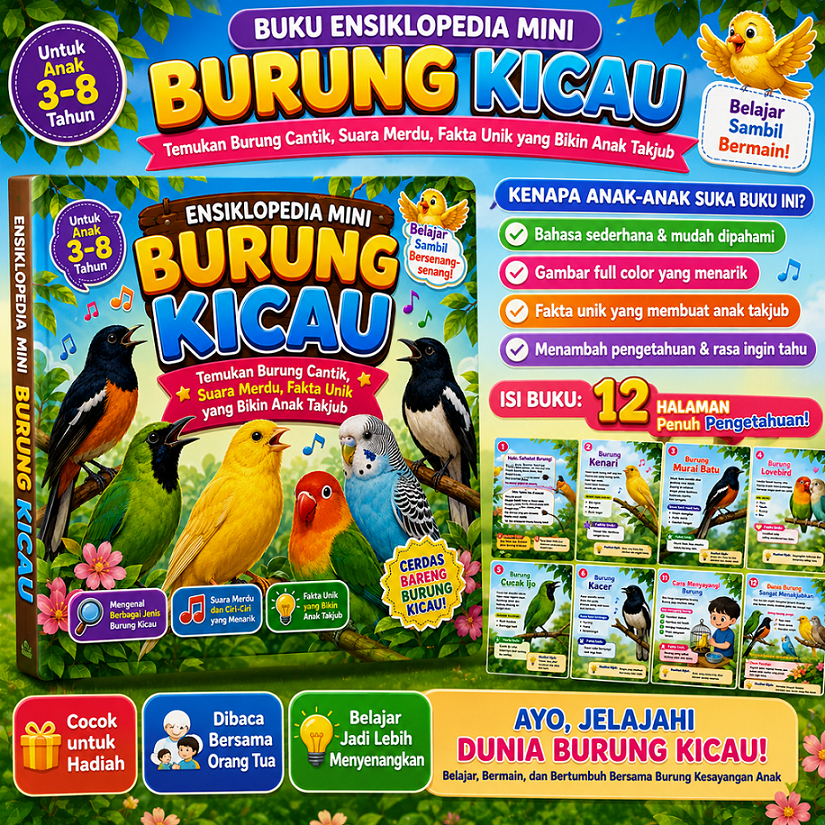 BUKU ANAK ENSIKLOPEDIA MINI BURUNG KICAU | ISI FULL WARNA | BUKU ANAK HEWAN BINATANG