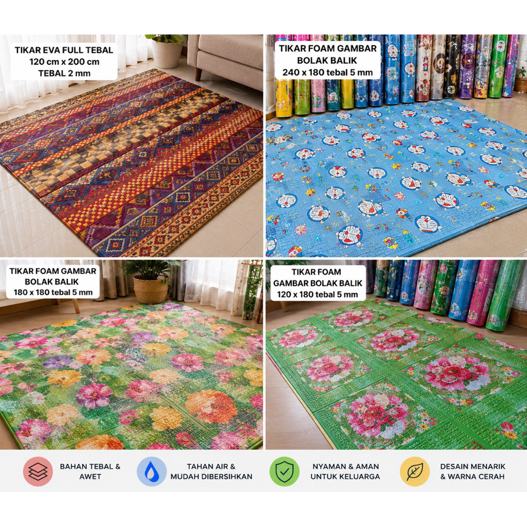 TIKAR EVA TEBAL / TIKAR FOAM GAMBAR / TIKAR FOAM GAMBAR BOLAK BALIK / TIKAR UK 120 x 200 / TIKAR UK 