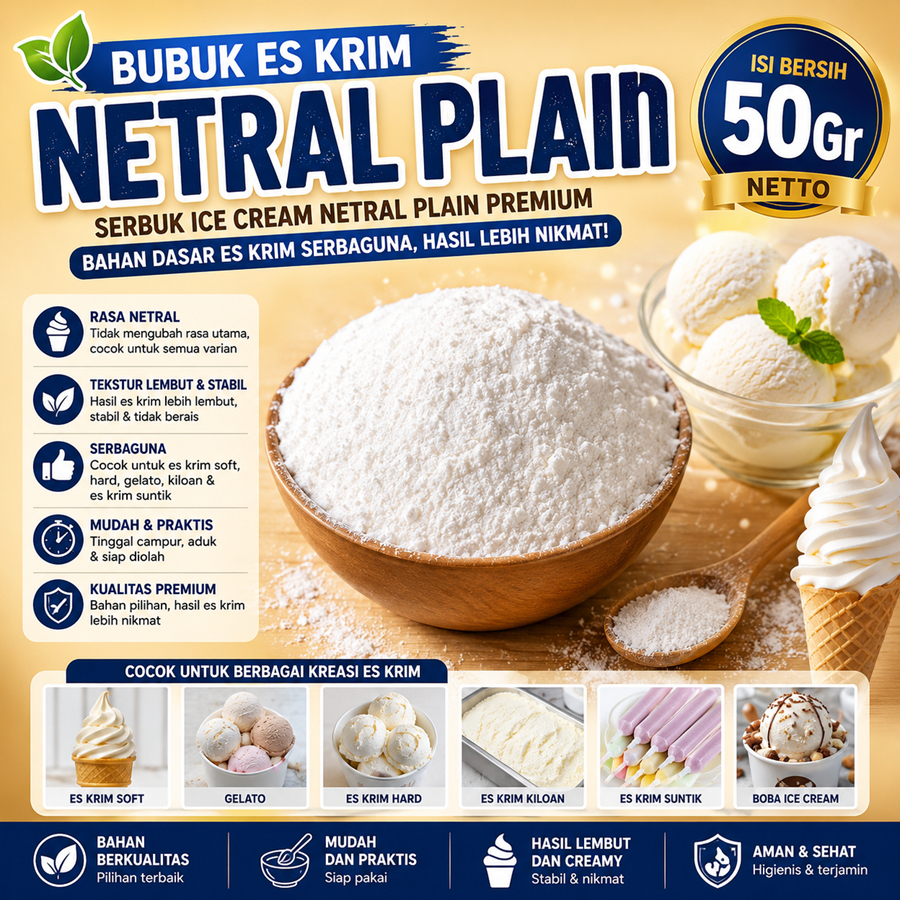 Bubuk Es Krim Netral Plain 50Gr Serbuk Ice Cream Netral Plain 50Gr Eskrim Kiloan Bahan Instan Premix