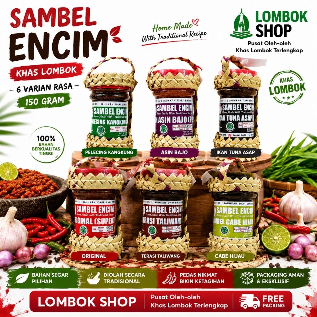 Sambel Encim Khas Lombok 150 Gram | Original | Terasi Taliwang | Pelecing Kangkung | Ikan Tuna Asap 