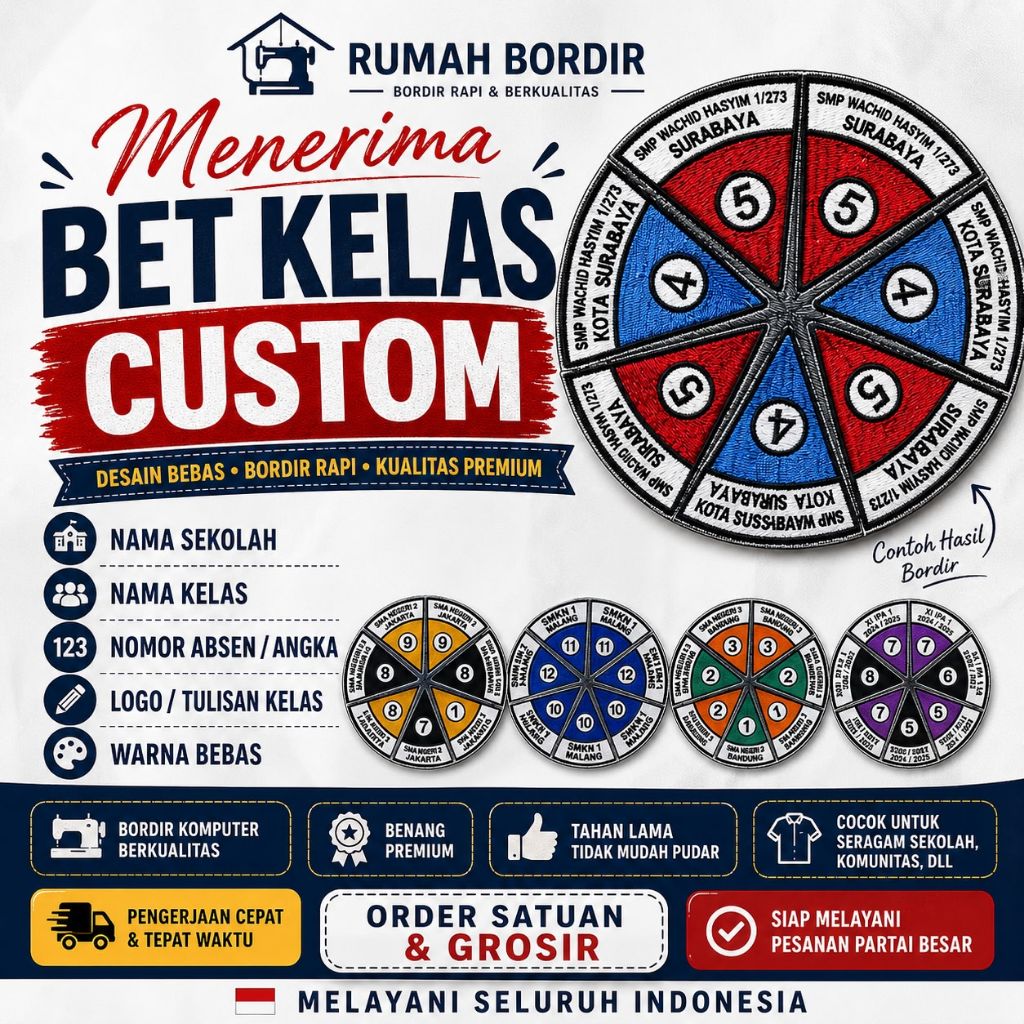 Custom Bet Kelas Bordir | Logo Bordir Komputer Seragam Sekolah SD SMP SMA SMK | Name Tag Bordir Cust