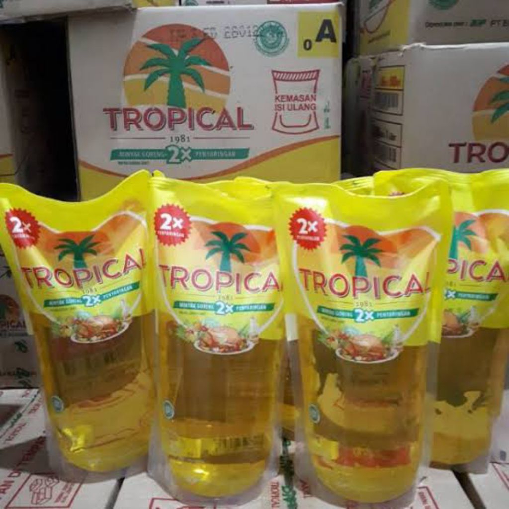 minyak goreng tropical kemasan 1 liter setiap duanya beisikan 12 kemasan minyak goreng tropical kema