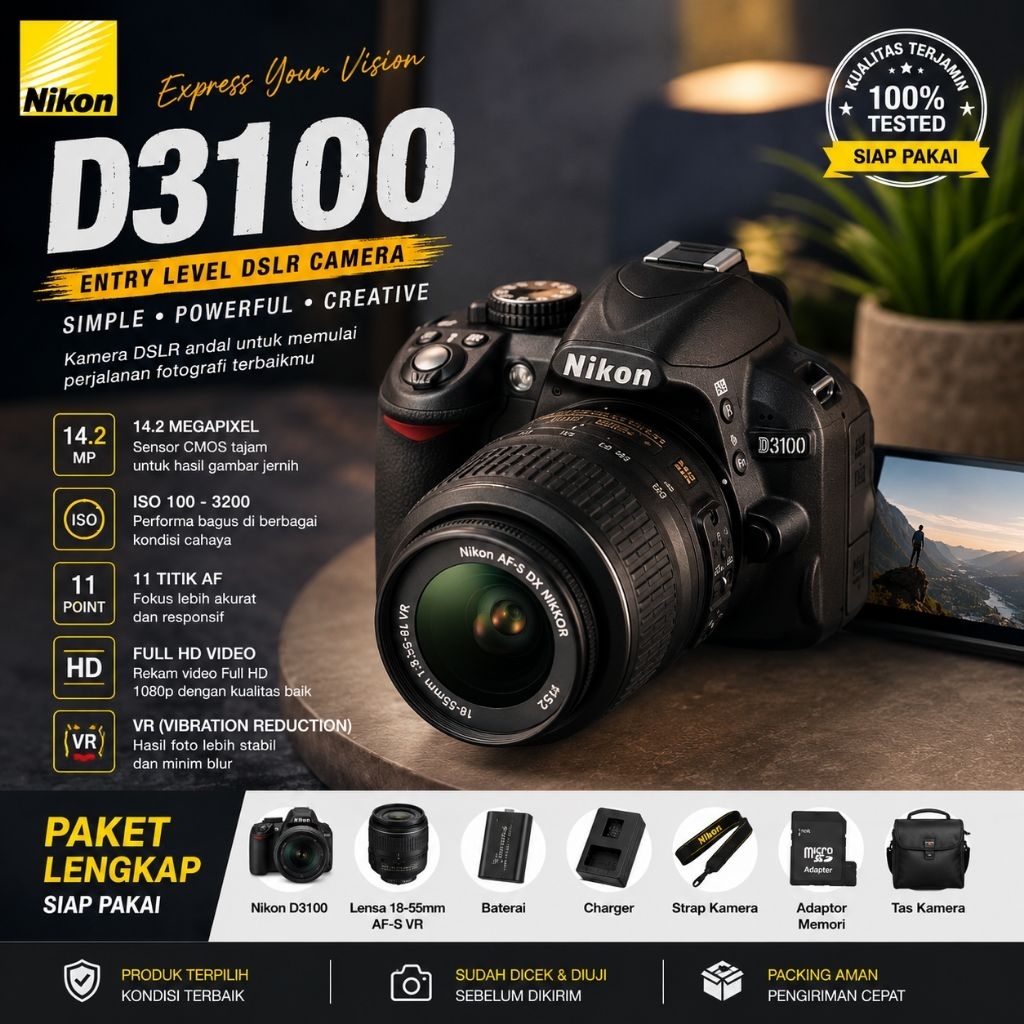 KAMERA DSRL NIKON D3100 LENSA KIT MURAH