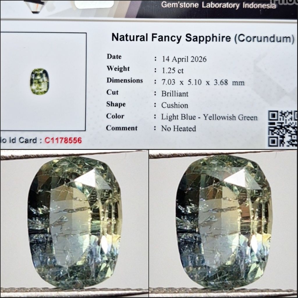 Natural Fancy Sapphire No Heated 1.25 crt Bicolor NH NTE Memo Lab