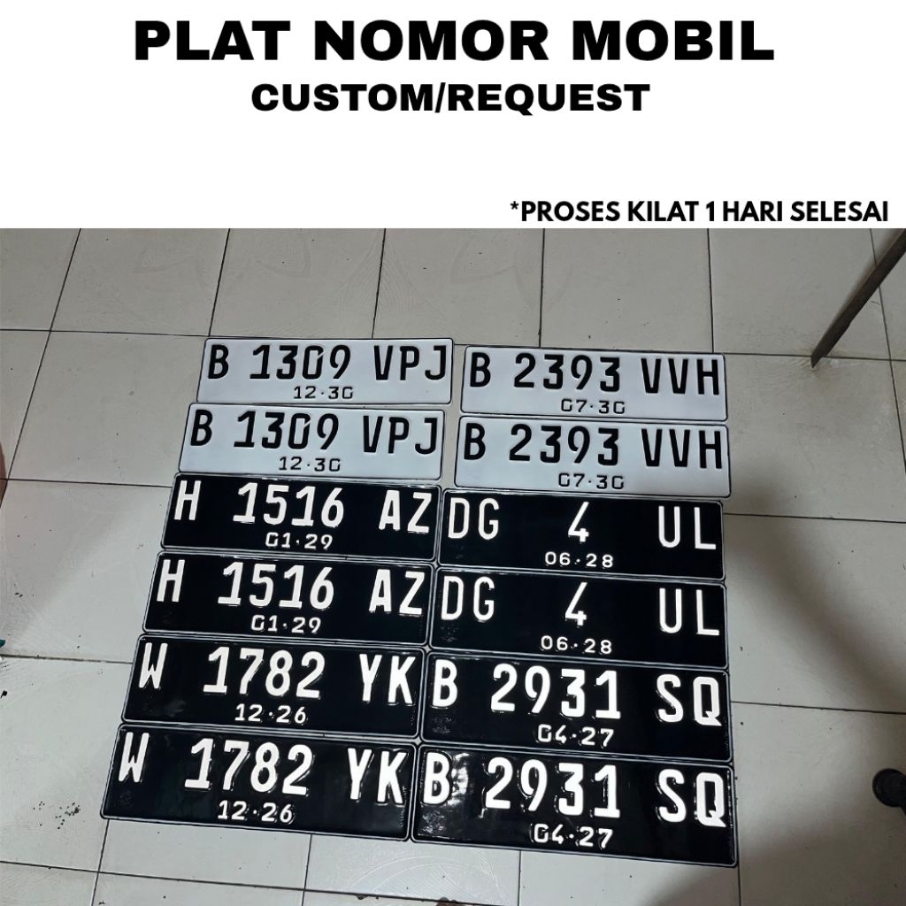 Plat Mobil Putih - Plat Mobil Hitam - Logo Timbul - Plat Standar Mobil - Plat Nomor Mobil - Plat Nom