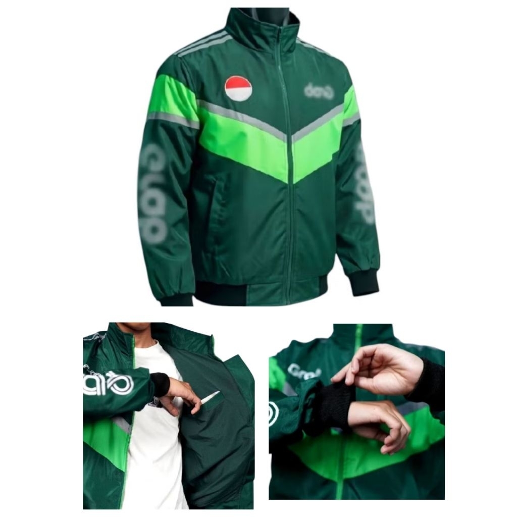 Jaket Bomber Driver Ojol Grab Thailand Terbaru Cassual Dan Logo Full Bordill  Bahan Tasslan Waterpro