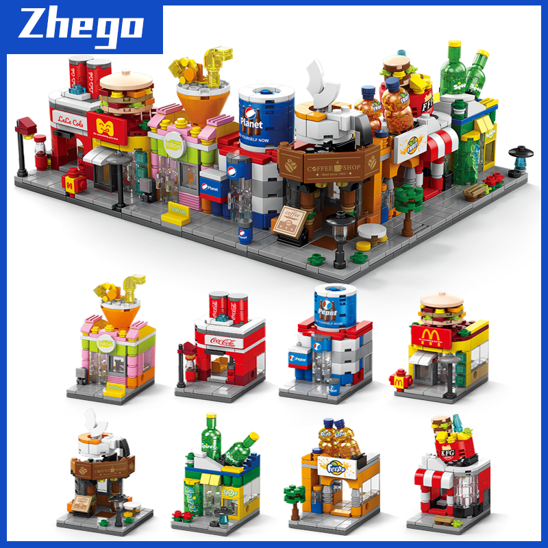 Mainan Blok Seri Toko Burger Mini Street Flower Toko Mainan Bricks Anak Perempuan