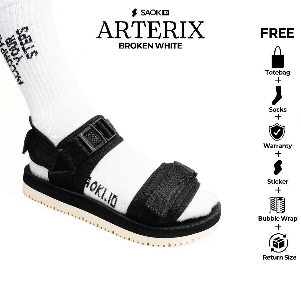 SAOKI PROJECT - Sandals Traveling Pria Slop Sendal Slip On Wanita Hiking Arterix Broken White