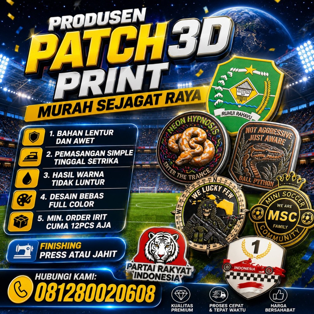 LOGO PATCH 3D PRINT FULL COLOR EMBOSSED TIMBUL-BAHAN AWET DAN LENTU-PEMASANGAN MUDAH TINGGAL PRESS