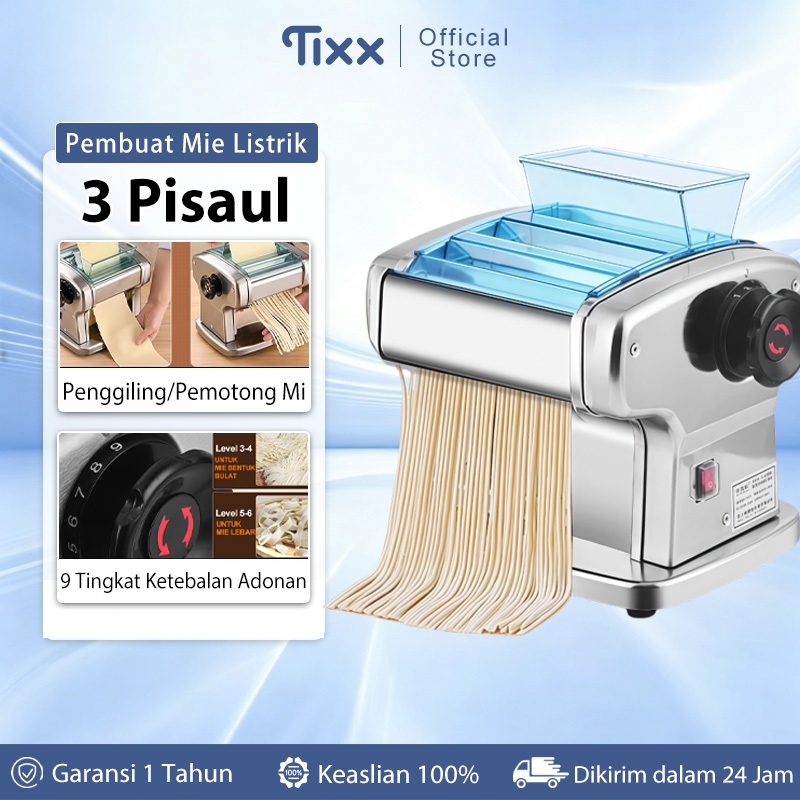TIXX Mesin Penggiling Mie Listrik Membuat Kue Bawang Kulit Pastel 3 Pisau Noodle Maker Untuk Rumah T