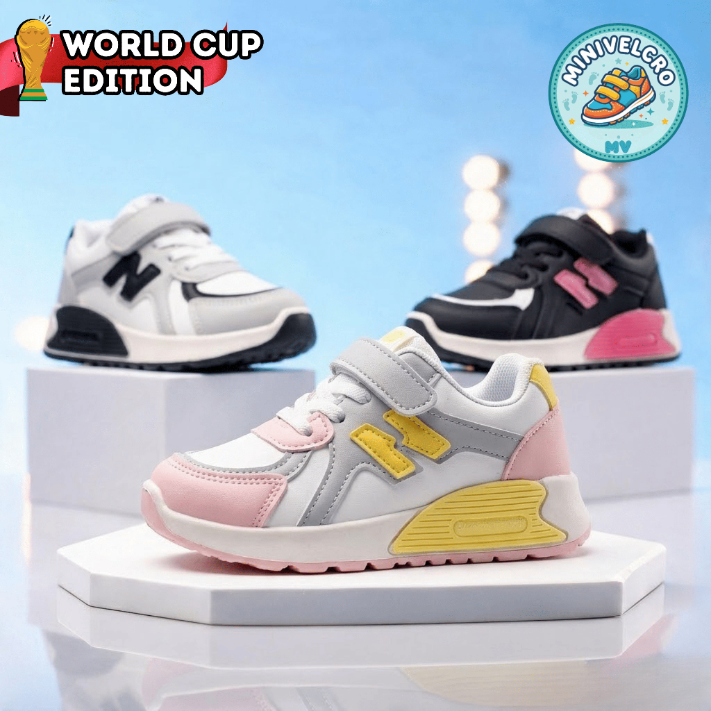 MINIVELCRO Sepatu Sneakers Olahraga Anak Laki & Perempuan TK SD Abu Pink Hitam Running YN-XYY6305