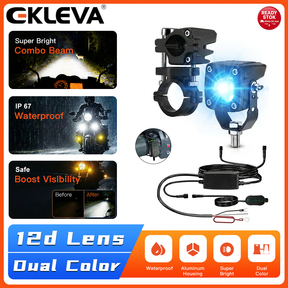 EKLEVA 2pcs Lampu Sorot LED Sepeda Motor Lampu Kabut Proyektor Mini Lampu Sorot Tinggi/Rendah 12-24V