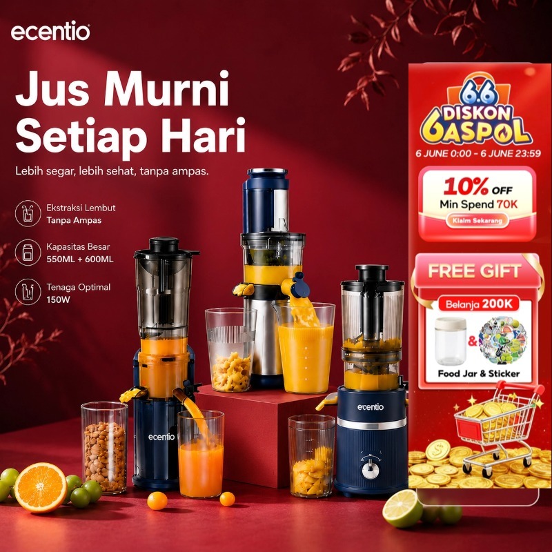[2.0]ecentio slow juicer portable 82mm/112mm caliber multifungsi blender tanpa ampas bear 550ML+600M