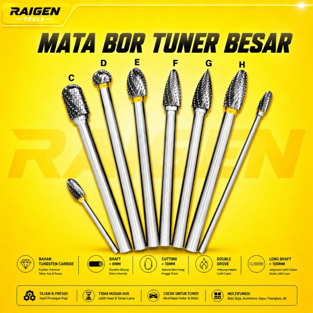 MATA BOR ALAT TUNER CUNER TUNNER PORTING BESAR BATANG 6MM PANJANG 10CM