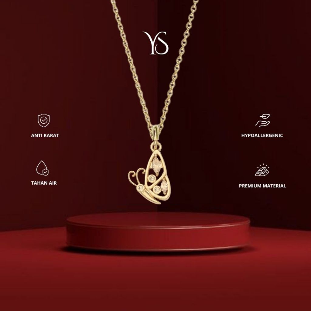YS - Butterfly Semicolon Necklace | Kalung Mental Health Premium  Wanita| Titanium Anti Karat Anti L