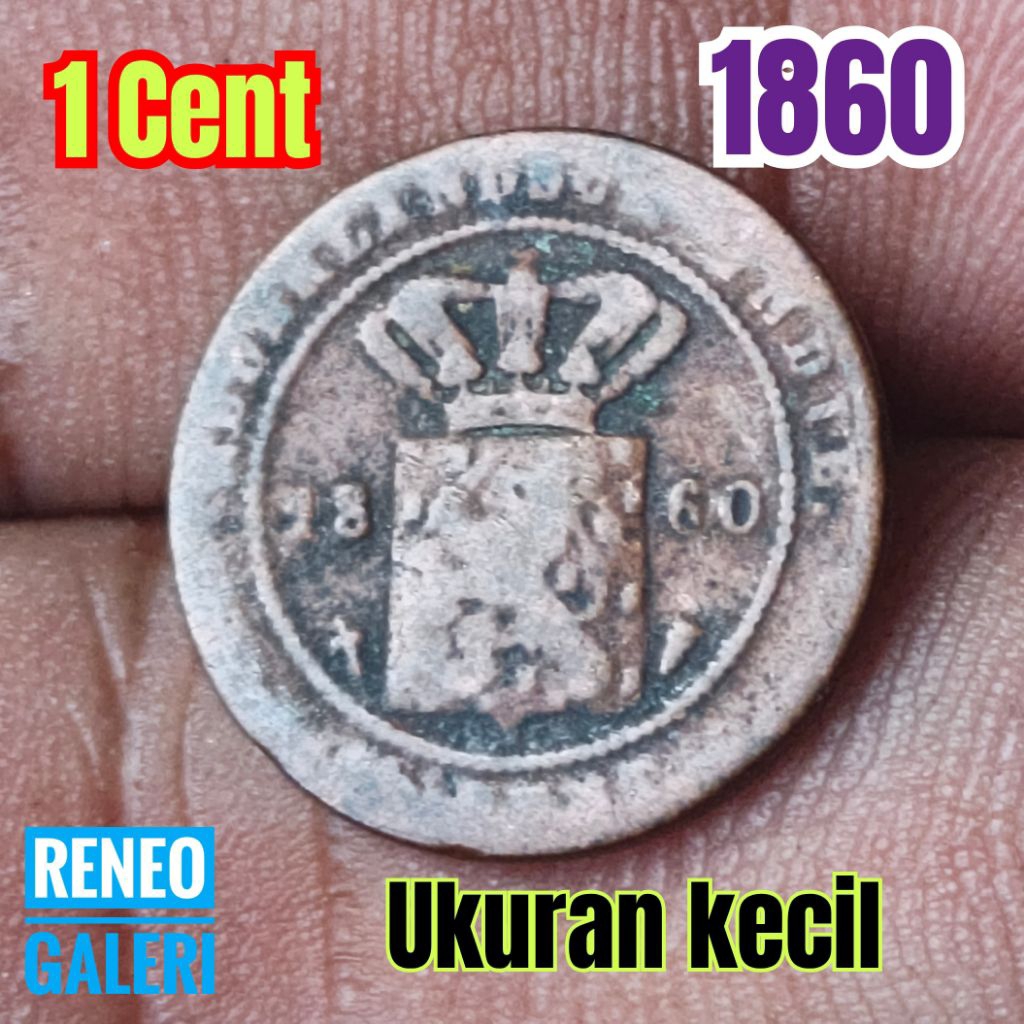 Koin kecil 1/2 cent tahun 1860 asli korosi Nederlandsch indie 0,5 sen uang kuno zaman Hindia Belanda