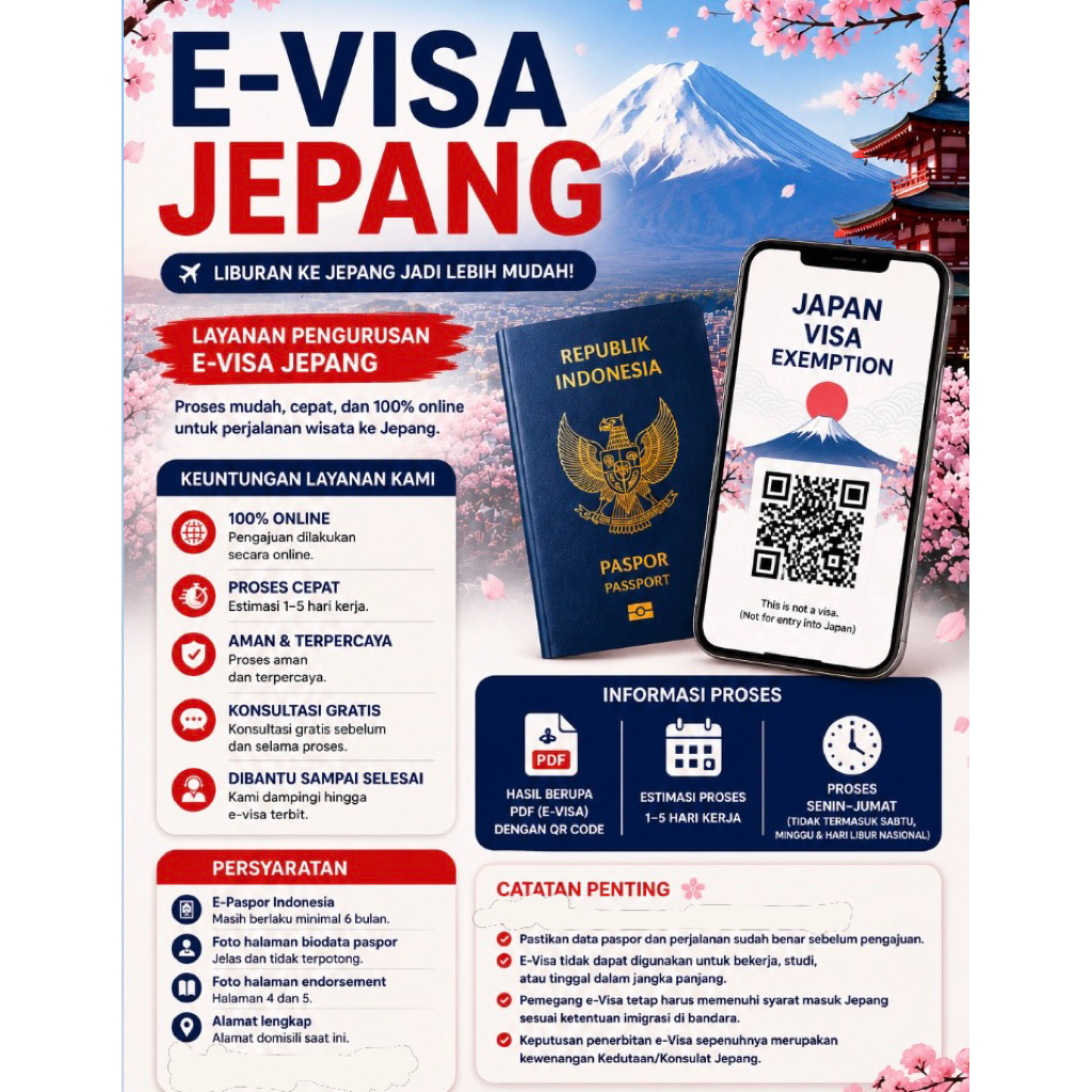 Jasa pembuatan E visa jepang (wajib e paspor) garansi uang kembali jika ditolak