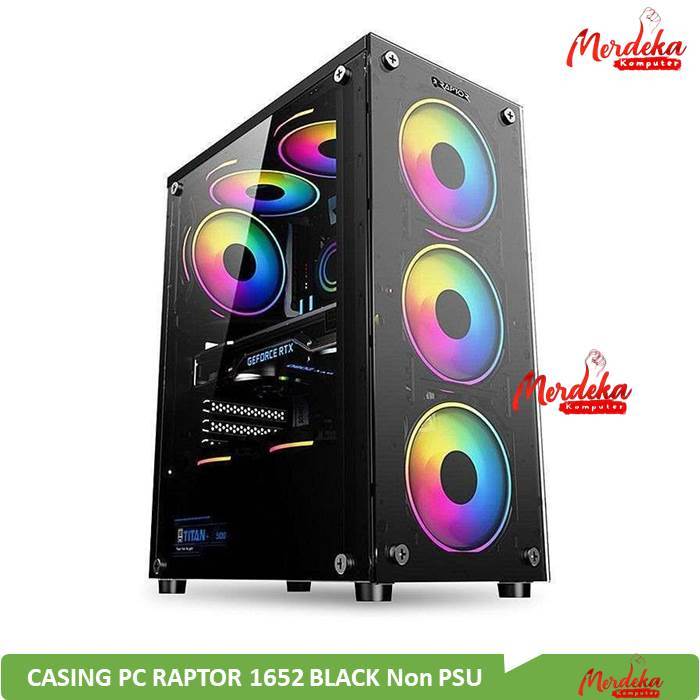 Casing Gaming 3Power Up RAPTOR Black Strike 1652 - Tempered Glass - Free 3 FAN
