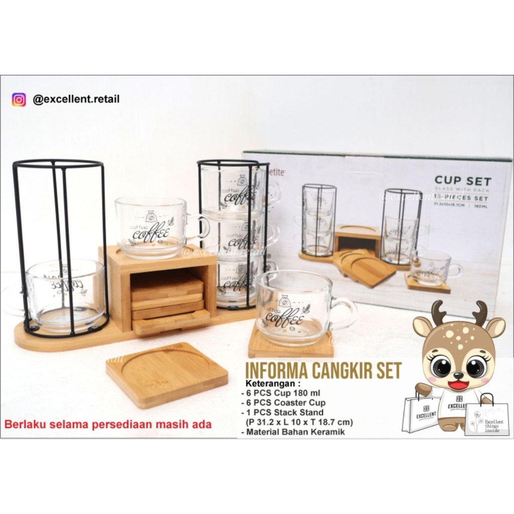 INFORMA CANGKIR SET/INFORMA COFFEE CUP WITH STACK STAND CANISTED SET OF 14/COFFE CUP WITH CIRCLE HAN