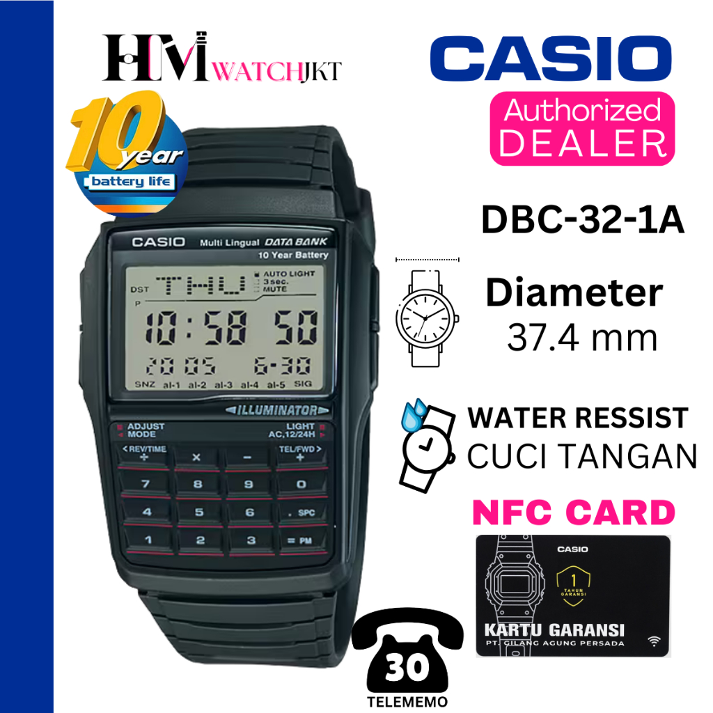 CASIO DBC-32-1ADF Jam Tangan Pria Original Digital Kalkulator Antiair DBC-32-1A DBC-32