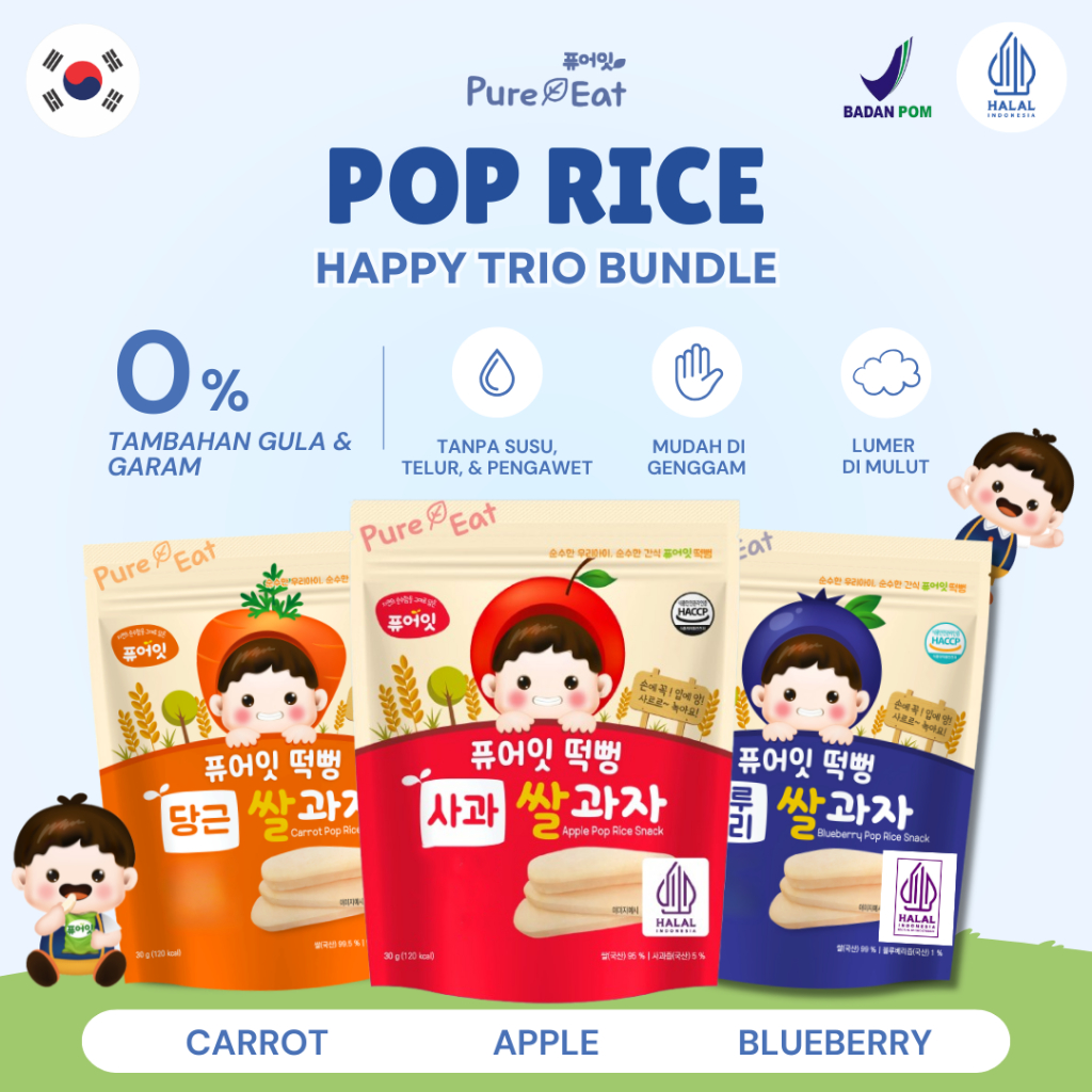 [Bundle of 3] Pure Eat Pop Rice Happy Trio Bundle - Snack Korea Mudah Digenggam dan Melting di Mulut