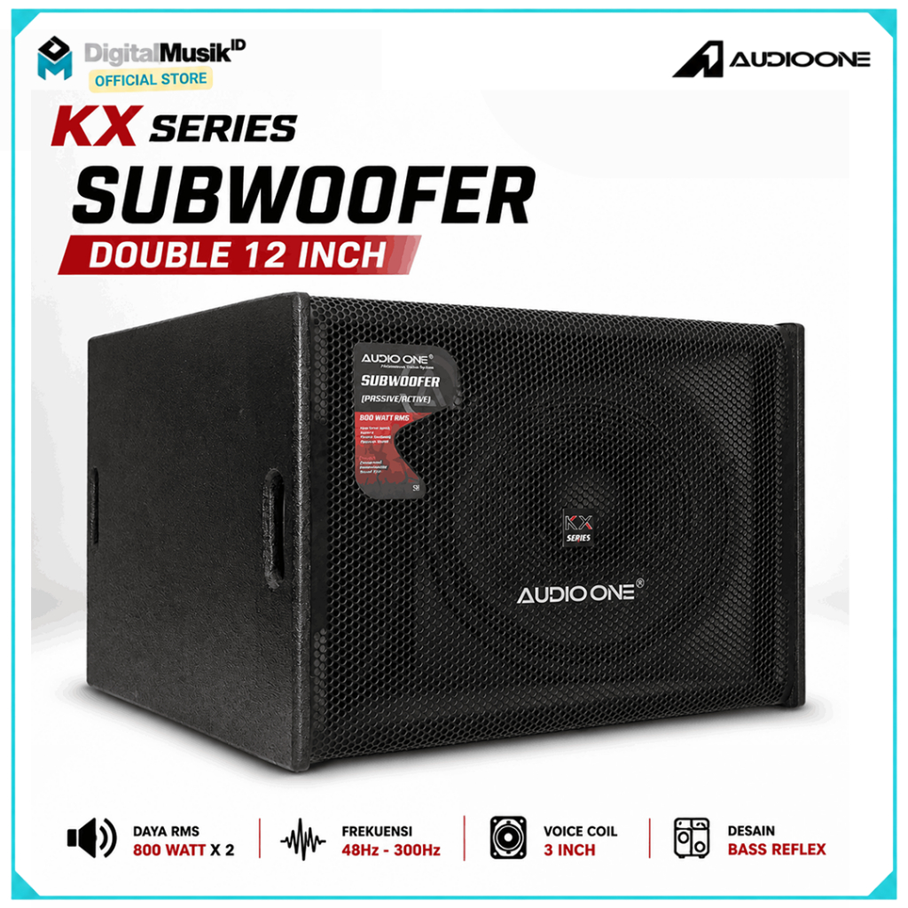 AUDIO ONE Subwoofer Aktif Pasif Double 12 Inch 800 Watt KX 212 Speaker Bass Sound System DM