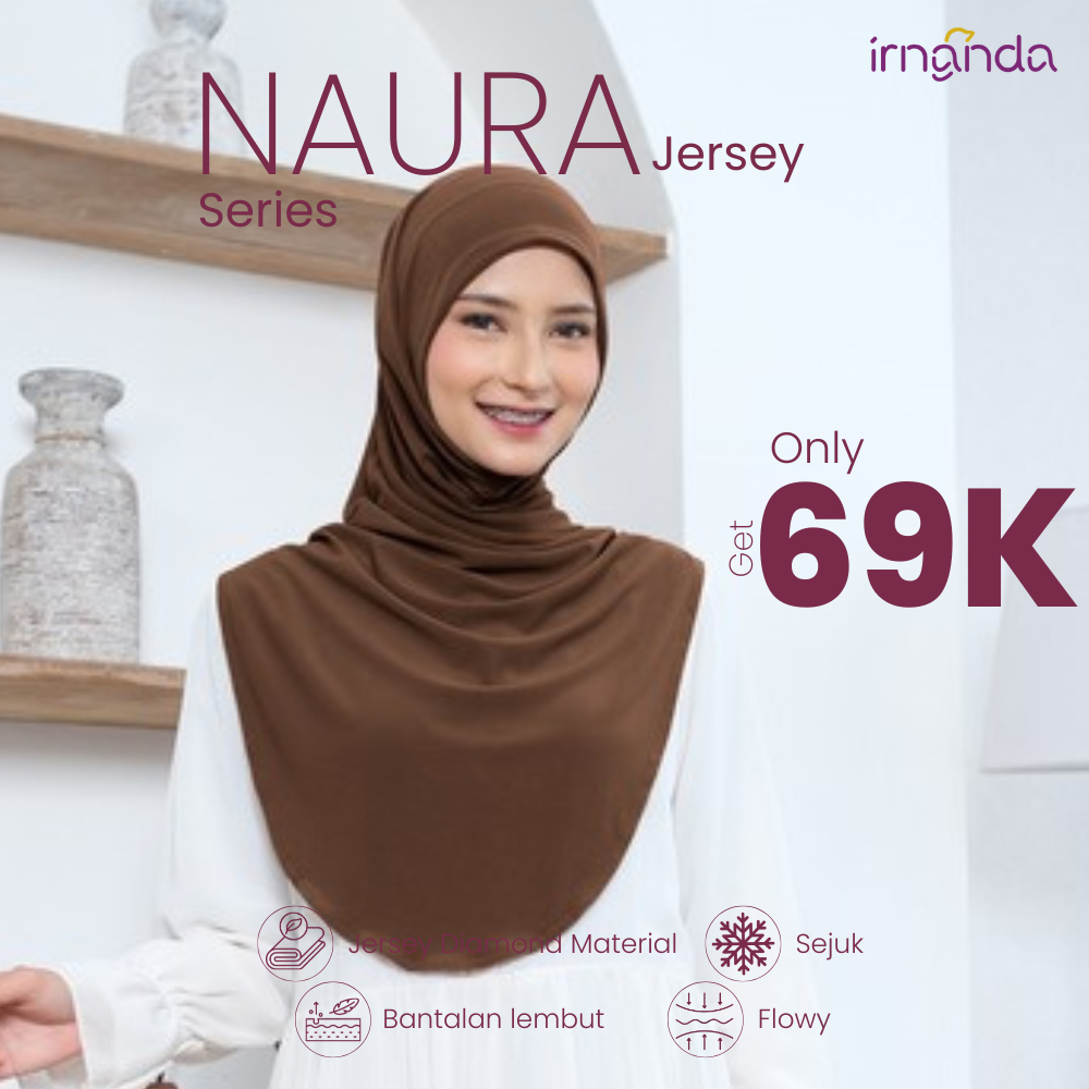 Irnanda Hijab - Naura Bergo Instant Malay Jersey Premium Anti tembem | Cokelat