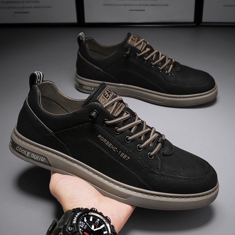 Highland Sepatu Pria Casual Sepatu Hitam Cowok Sepatu Kerja Kasual Sepatu Formal Kulit Sneakers MC42