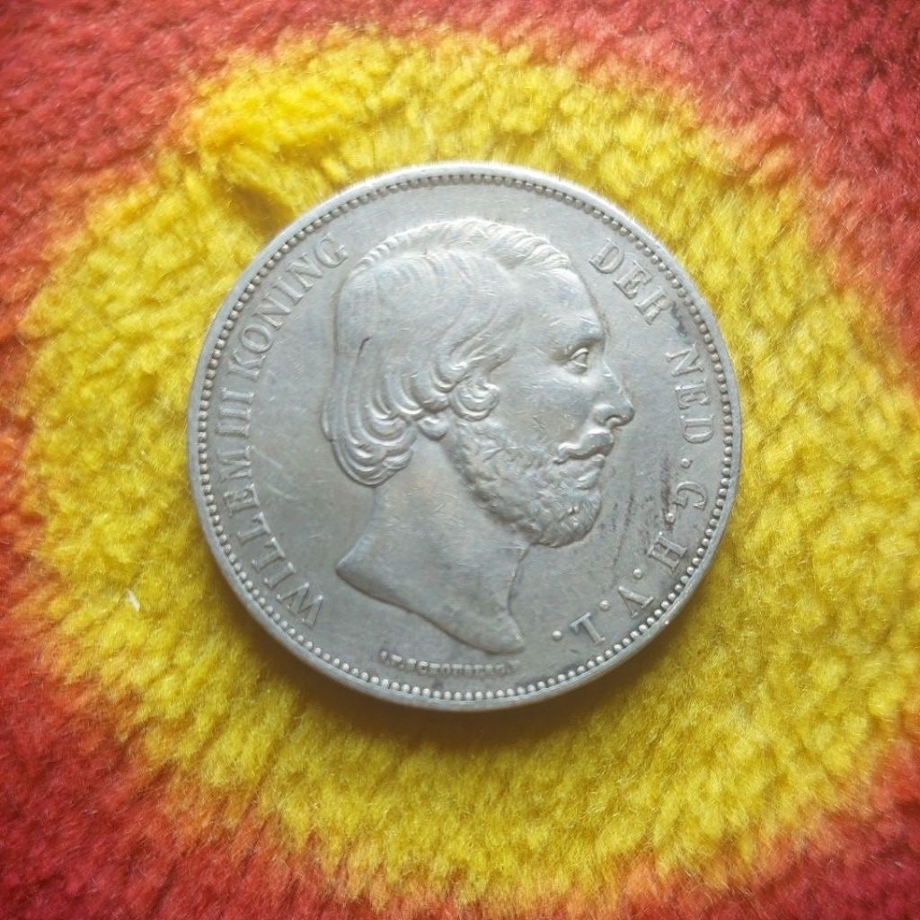 21/2 Gulden perak Willem III asli.