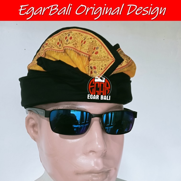 EgarBali udeng bali putih tepi  endek cepuk kuning