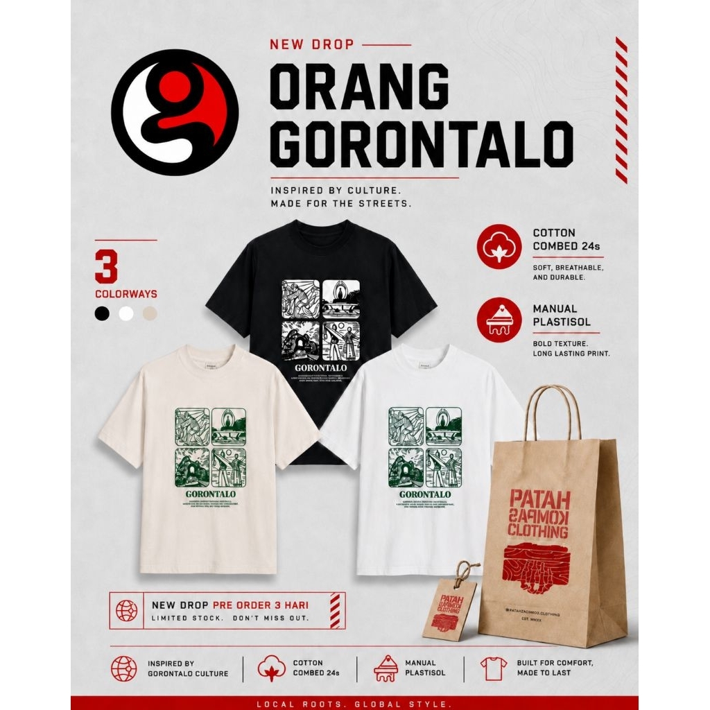 Kaos orang gorontalo (4 icon Gorontalo dengan grafik budaya dan seni)