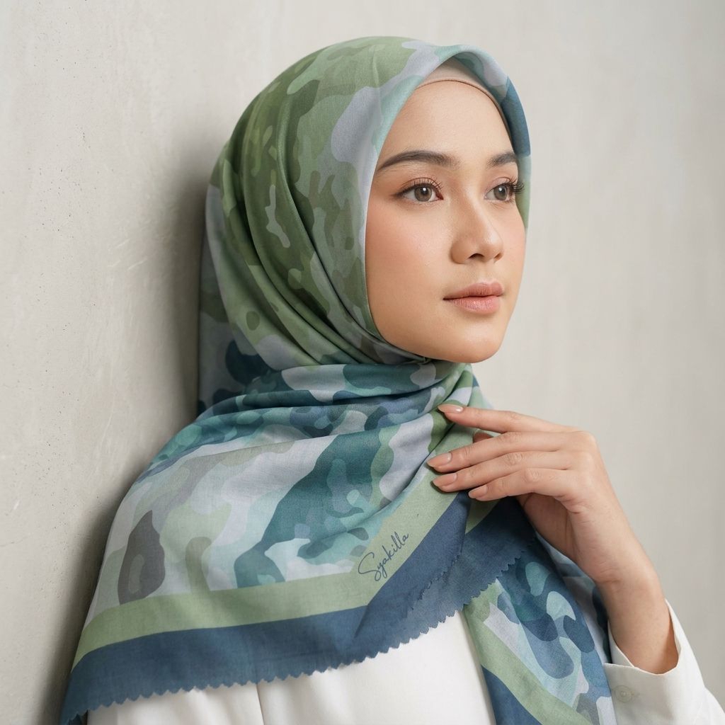 HIJAB SEGIEMPAT MOTIF ETHNIC SERIES TERBARU/VOAL MOTIF HIJAU TOSCA ETHNIC PATTERN KP86
