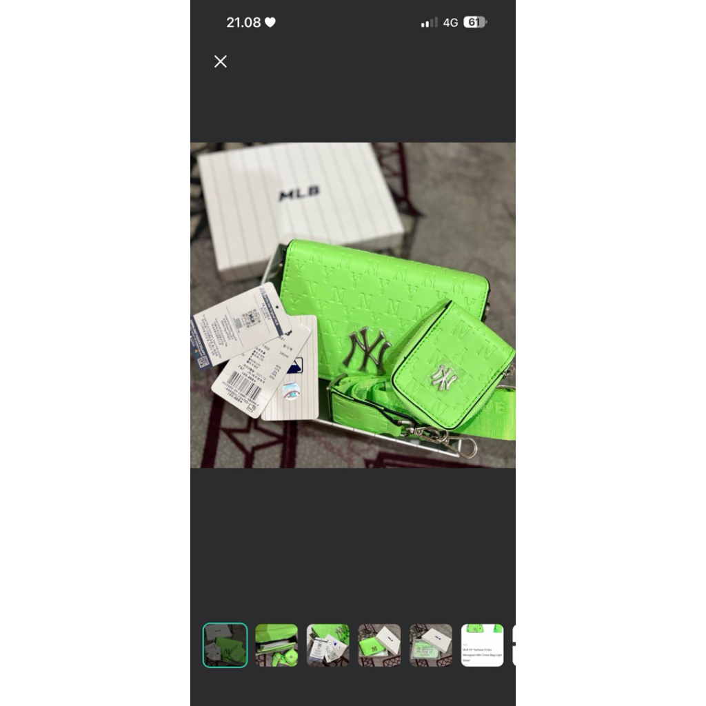 MLB NY Yankees Embo Monogram Mini Cross Bag - Light Green [Premium]