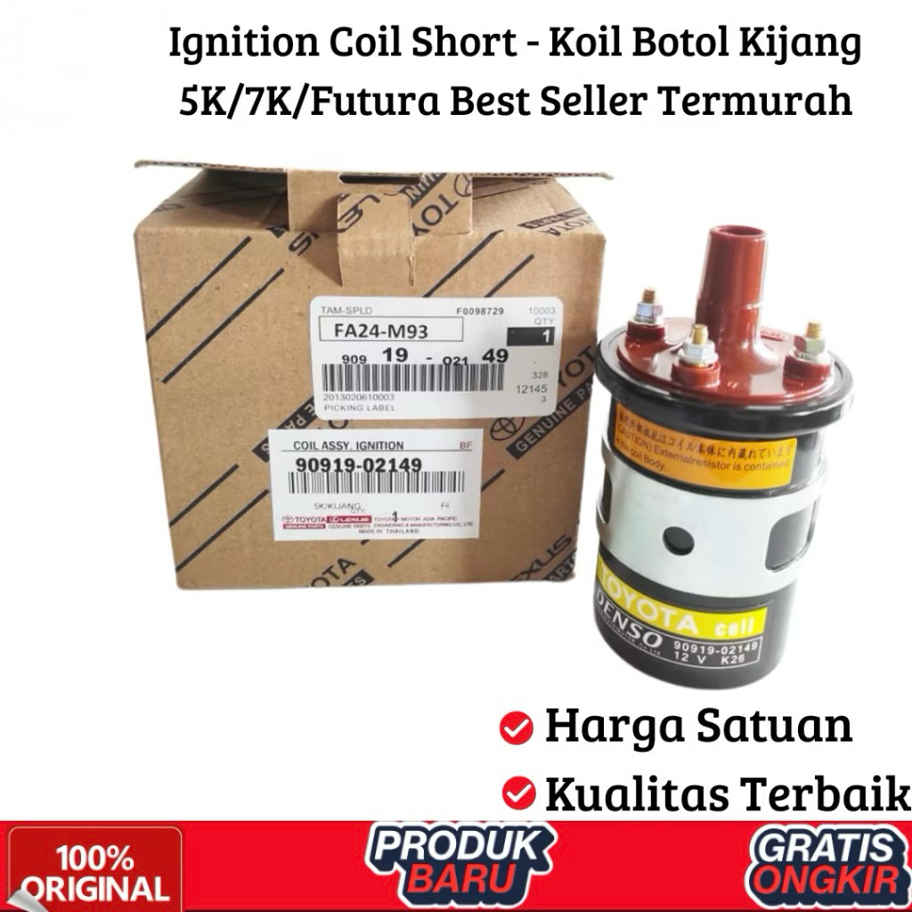 IGNITION COIL SHORT - KOIL BOTOL KIJANG 5K/7K/FUTURA KOIL MOBIL DENSO / GT Coil DENSO 12V Kaki 3 Uni