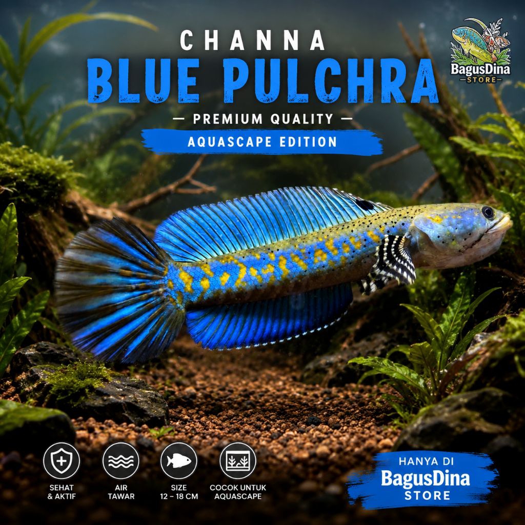 Channa Blue Pulchra Full Pelet | Ikan Gabus Hias Predator Blue Pulchra Aktif Sehat