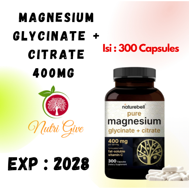 Naturebell Magnesium Complex Glycinate Citrate 400mg - 300 Capsules - Non-GMO - 400mg-300 caps
